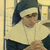 A pixelated figure in a nun's habit with hands clasped, shown across where the head position shifts slightly left to right