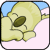 Static pixel art icon of a yellow cartoon character with closed eyes lying on its back under a blue cloud, set against a light pink background.
