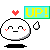 A 3x3 grid of pixel art frames showing a white round character with red cheeks and black eyes, each frame displaying different mouth expressions while holding a green speech bubble with yellow text "UP!" above its head.