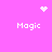 Pixelated pink background with four white 'Magic' text labels and three distinct pixel art symbols: a heart, starburst, and dot cluster.