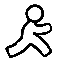 Six white stick figures with black outlines on gray background, showing sequential motion from walking to standing still.