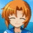 Pixelated anime-style character with orange hair and closed eyes, wearing blue and white clothing against a blue background.