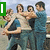 Group of people in blue shirts embracing outdoors with green text overlays reading 'Mayday' and 'Parade'.