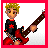 Pixel art of a character with blonde hair holding a red electric guitar, next to text reading 'PUNK ROCKER!' on a white background.