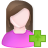 Pixelated female figure with brown hair and pink top, featuring a green plus symbol on the right side.