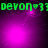 Green text 'devon' with heart and three question marks appears over a purple gradient background with shifting light effects.