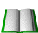 Animated sequence of a book's pages turning, showing a black shape moving through the pages against a green border.