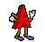 Red letter A character with brown limbs and purple shoes performs various hand gestures against gray background.