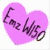 Six heart-shaped icons in purple, cyan, green, yellow, red, and orange with handwritten text "Emz Wl50" on each, arranged in two of three on a white background