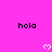 A static image with a bright pink background displays repeated 'hola' text and pixelated heart symbols