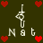 Pixelated icon with dark green background, red heart symbols, and white stylized text and hand gestures.