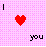Two side-by-side pixel art display 'I [heart] you' text with color variations; left has pink background, right is white