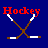 Blue background with crossed hockey sticks and text elements showing 'Hockey' in red, 'IS' in white/yellow, and partial 'LIFE' in white/red.