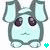 Pixelated light blue cartoon character with large dark purple eyes, gray outline, and small feet; two identical frames show no visible motion changes.