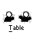Pixelated black-and-white icon set showing two figures with white circular heads and black bodies, some holding a table-like object under gray background.