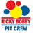 Pixelated icon with colorful circles above text reading 'RICKY BOBBY PIT CREW' on white background, blue background with red text 'shake' and 'Bake' and a red 'x' symbol.