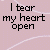 A 4x4 contact sheet of animated frames showing a text-based animation with pink background and white line patterns, displaying lyrics about tearing open hearts and scars.