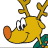 Animated contact sheet of a yellow reindeer mascot with red nose, green holly collar, and antlers in three sequential frames showing motion effects.