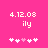 Pixelated pink background with white text and heart symbols; two identical frames show date, name, and heart sequence.