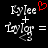 Pixelated text displays 'Kylee + Taylor =', with a red heart symbol above the first 'Kylee' on black background.