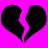 Two black broken heart shapes on a bright pink background, each heart split into two jagged pieces with no visible animation changes.