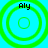 Four identical circular green icons with "Aly" text above each, arranged in a on a cyan background, each icon has multiple concentric rings of varying green shades