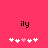 A pink background displays two identical pixelated 'ily' text elements above a of six heart icons, with the third heart from the left changing from white to pink between frames