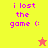 Pixelated text 'i lost the game :(' in purple on yellow and orange backgrounds with a star icon changing color.