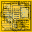 Four pixelated display sequential changes in a yellow and blue geometric composition with black borders