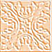 A static square image with a light peach background featuring symmetrical swirling patterns in white and brown tones.