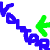 Blue 'KOLAR' text with green arrows on gray background, animated sequence showing arrow and text movement.