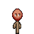 Pixel art character with round red head and brown body in multiple states: standing, falling, burning, and smoking.