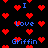 Pixelated red hearts and blue text reading 'I Love Griffin' on a black background with no visible animation changes.