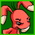 A 2x2 contact sheet of a pixelated red Blumaroo character from Neopets with green background, showing three animated frames with text changes and facial expressions.