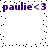 Purple text 'paulie<3' repeated twice horizontally at top and bottom of white background with scattered black dots.