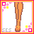 Pixel art of beach-themed buddy icons featuring a woman's legs, torso with pink skirt and flower necklace, and head with pink flower hair accessory