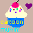 Pixelated cupcake icon with pink cherry, white frosting, blue base, and colorful sprinkles; four variations show text color changes.