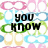 Pixelated text reads 'you know i'm totally worth it' over a repeating pattern of colorful infinity symbols in pink, blue, green, and yellow.