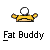 Pixelated icon of a figure with outstretched arms wearing a yellow top and white spherical head against gray background, labeled 'Fat Buddy' below.