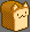 Pixel art animation of a bread slice with cat ears and mustache, showing facial expression changes across frames on gray background.