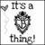 Pixelated grayscale icon shows 'It's a thing!' text with anchor symbol and heart-shaped balloon on white background.