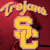 Animated buddy icon featuring USC Trojans branding with orange and maroon color scheme, displaying 'GO USC TROJANS' text on orange background and 'Trojans' script with 'SC' logo on maroon background.