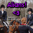 Pixelated image with purple text 'Aliens!' and a heart symbol over a group of people in dark clothing and hats, some holding objects, against a gray background.