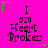 A bright pink background with black text reading "I am Heart Broken" arranged in a vertical stack, surrounded by green and gray pixelated star shapes.