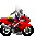 Red motorcycle with rider in white helmet performing stunts on gray background, animated sequence showing motion progression.
