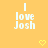 Pixelated text 'I love Josh' on orange background with yellow heart symbols below.