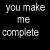 Animated contact sheet of a text-based animation showing progressive word formation from 'you make me complete' to 'you make me miserable' across 14 frames on black background with red and white text.