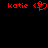 Red pixelated text and symbols on black background: 'katie' followed by a heart symbol, then another 'katie' with a closed hand gesture.