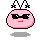 Four pixel-art icons of a pink, round character with black sunglasses and antennae-like wires on its head, each showing subtle variations in facial expression and shadow placement.