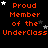 Pixelated orange text reads "Proud Member of the UnderClass" on black background with scattered white and gray stars, repeated in a pattern